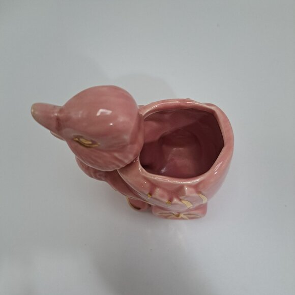 40s-50s American Pottery Pink Duck Wagon Planter Gold Gilt Ceramic BB Stamp - Picture 8 of 13